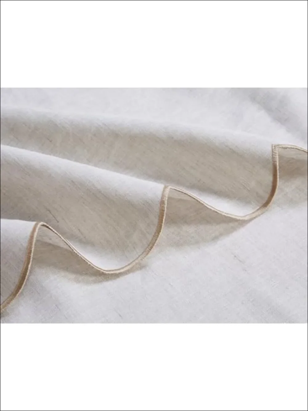 100% French Flax Linen Scalloped Embroidery Tablecloth 108x60 for Dining